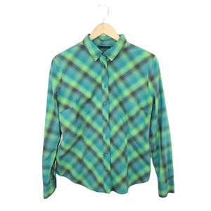 ♦️5/$20 New York & Company Green Plaid Button-up Large